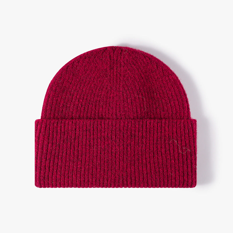 Red fuzzy ribbed wide cuff knit beanie product view