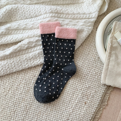 袜子女秋冬季暖云绒蝴蝶结加绒羊毛中筒袜居家保暖蝴蝶结月子袜