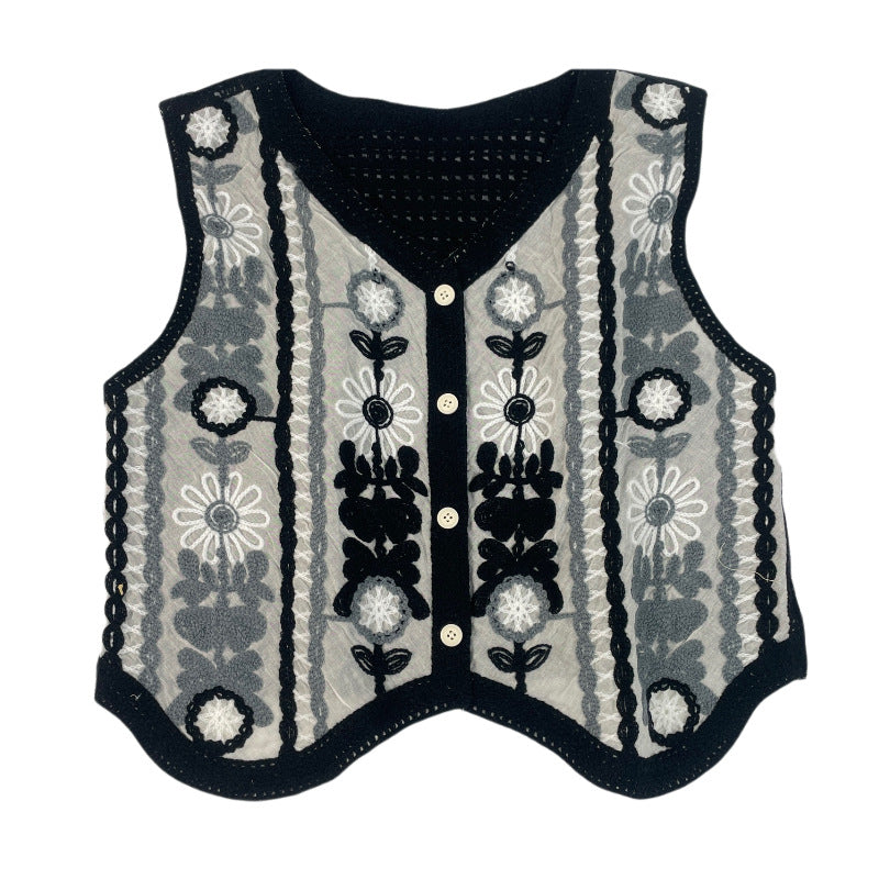 Crosa - Vintage Hollow-Out Crochet Floral Vest