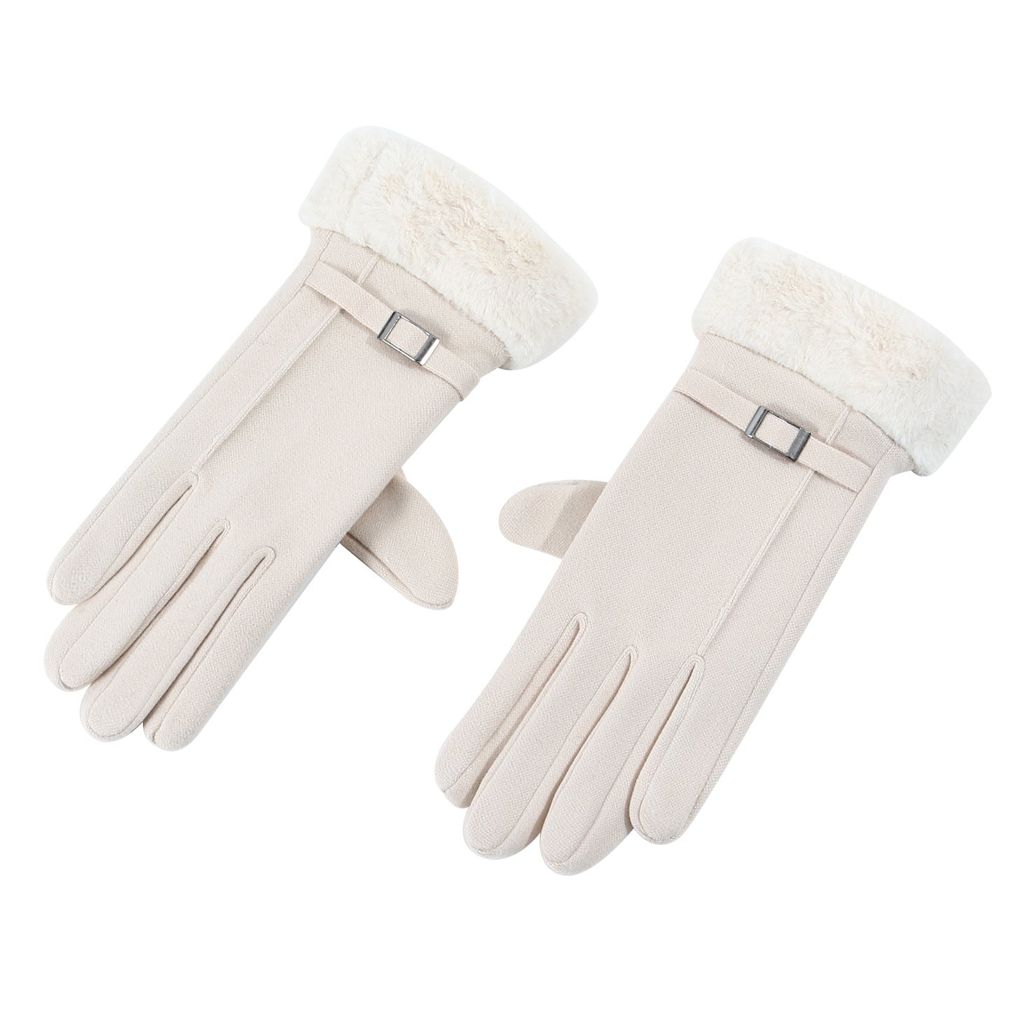 Gloving - Fuzzy Turned-Cuff Buckle Gloves