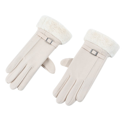 Gloving - Fuzzy Turned-Cuff Buckle Gloves