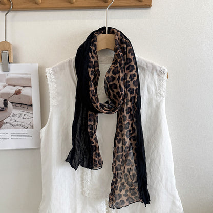 Scarvii - Crinkled Leopard Print Long Rectangular Scarf