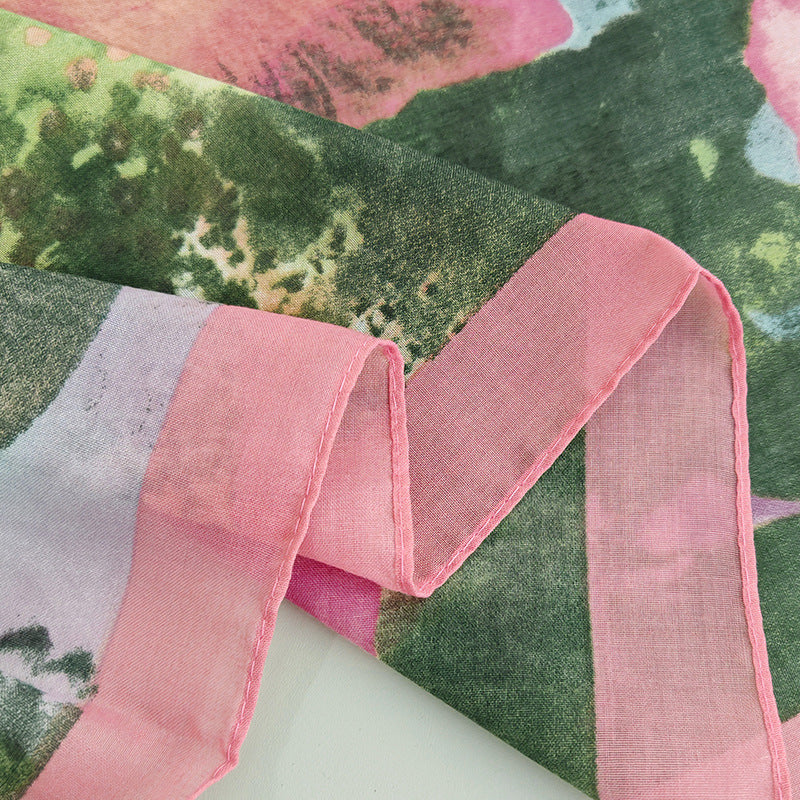 Scarvii - Watercolor Floral Stitched-Edge Square Scarf