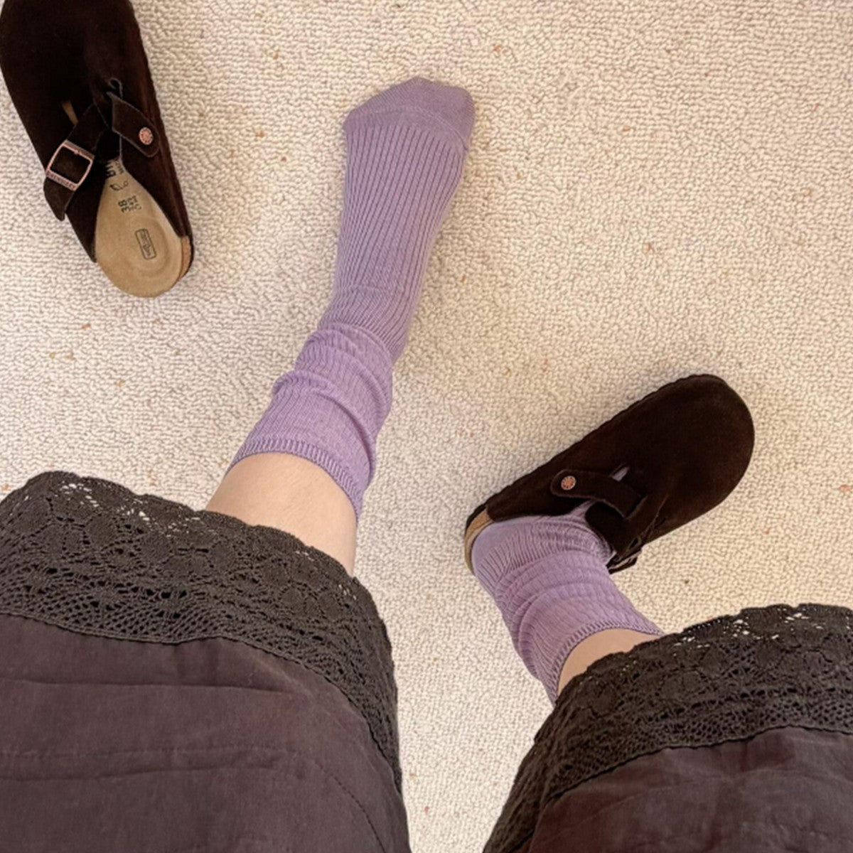 Rufia - Solid Color Ribbed-Cuff Socks