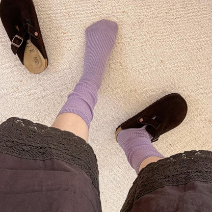 Rufia - Solid Color Ribbed-Cuff Socks