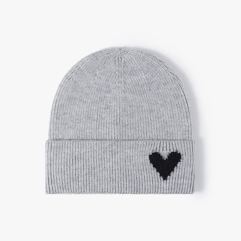 Light Gray heart accent cuffed knit beanie product view