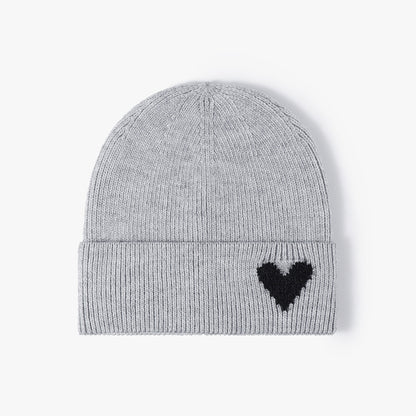 Light Gray heart accent cuffed knit beanie product view