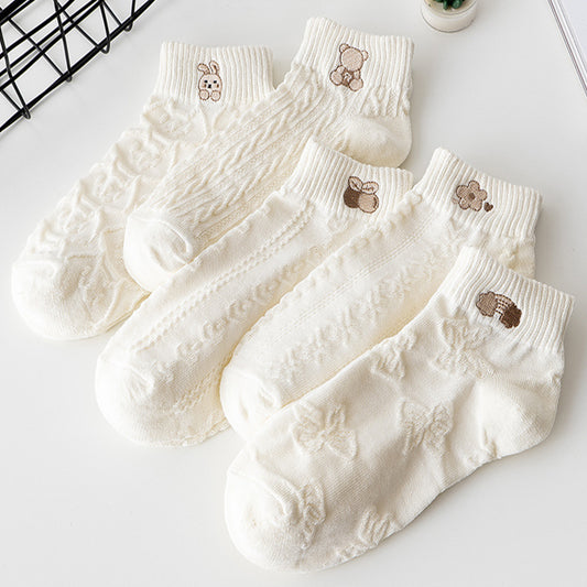 Rufia - White Embroidered Short Socks