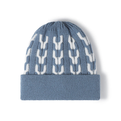 Pink contrast chain-pattern fleece-lined beanie product view