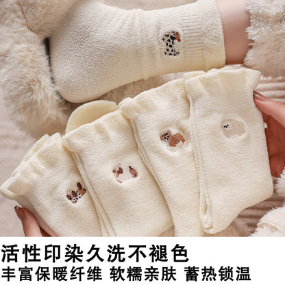 软糯细腻牛奶绒袜子女秋冬加厚保暖刺绣花边堆堆袜可爱中筒堆堆袜