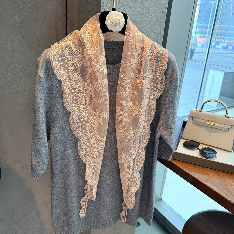 Scarvii - Floral Sheer Lace Triangle Scarf