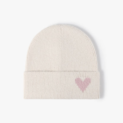 Beige heart accent cuffed knit beanie product view