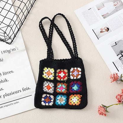 Cosbai Bohemian crochet woven tote bag side profile showing thickness
