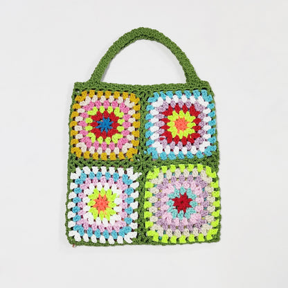 Bohemian Crocheted Color Block Tote Bag