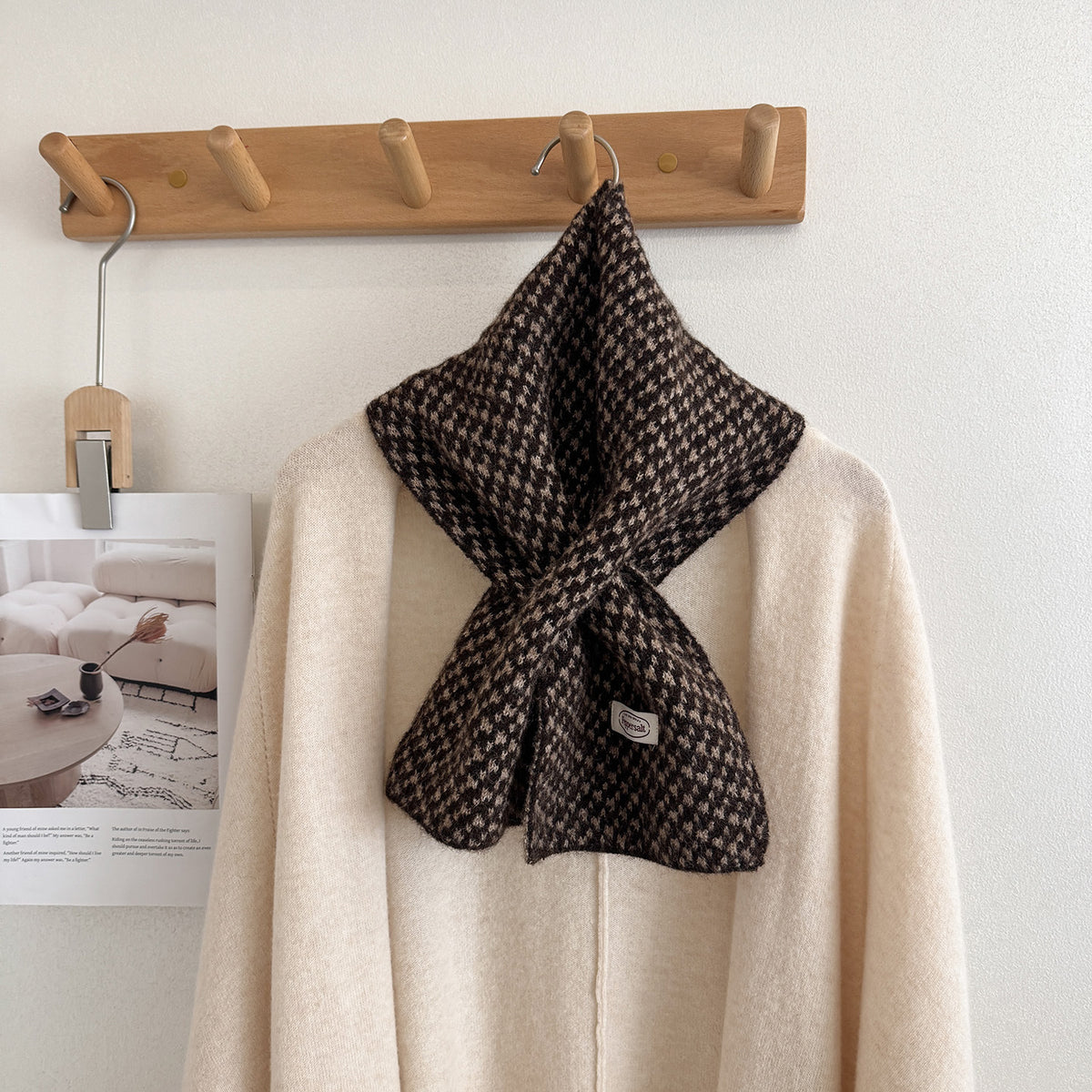 Product image for Scarvii - Fuzzy Textured Surface Narrow Scarf (Dark Coffee)