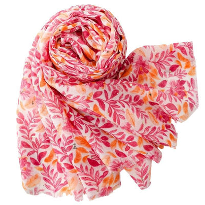 Red watercolor leaf foil wrap scarf detail view