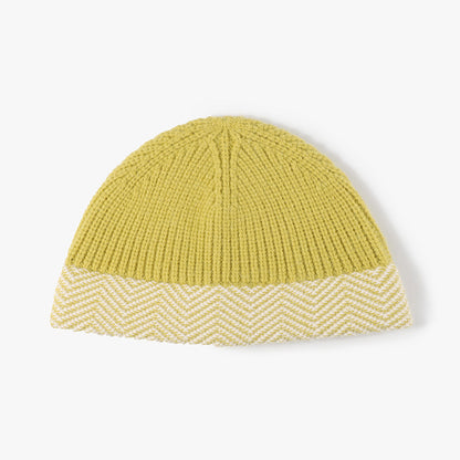 Mustard Yellow herringbone cuff textured knit beanie product view