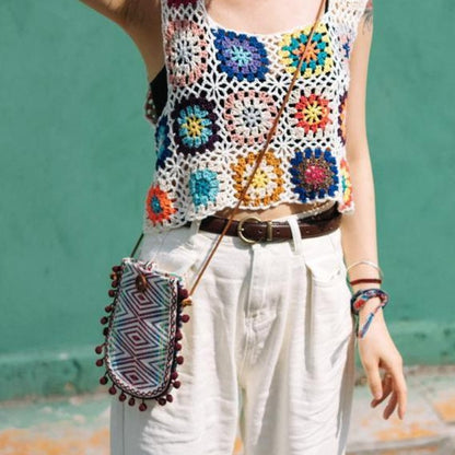 Front view of Crosa Boho Crochet Camisole Tank Top in cream color