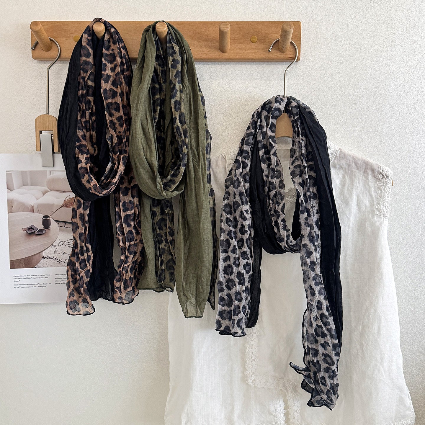 Scarvii - Crinkled Leopard Print Long Rectangular Scarf