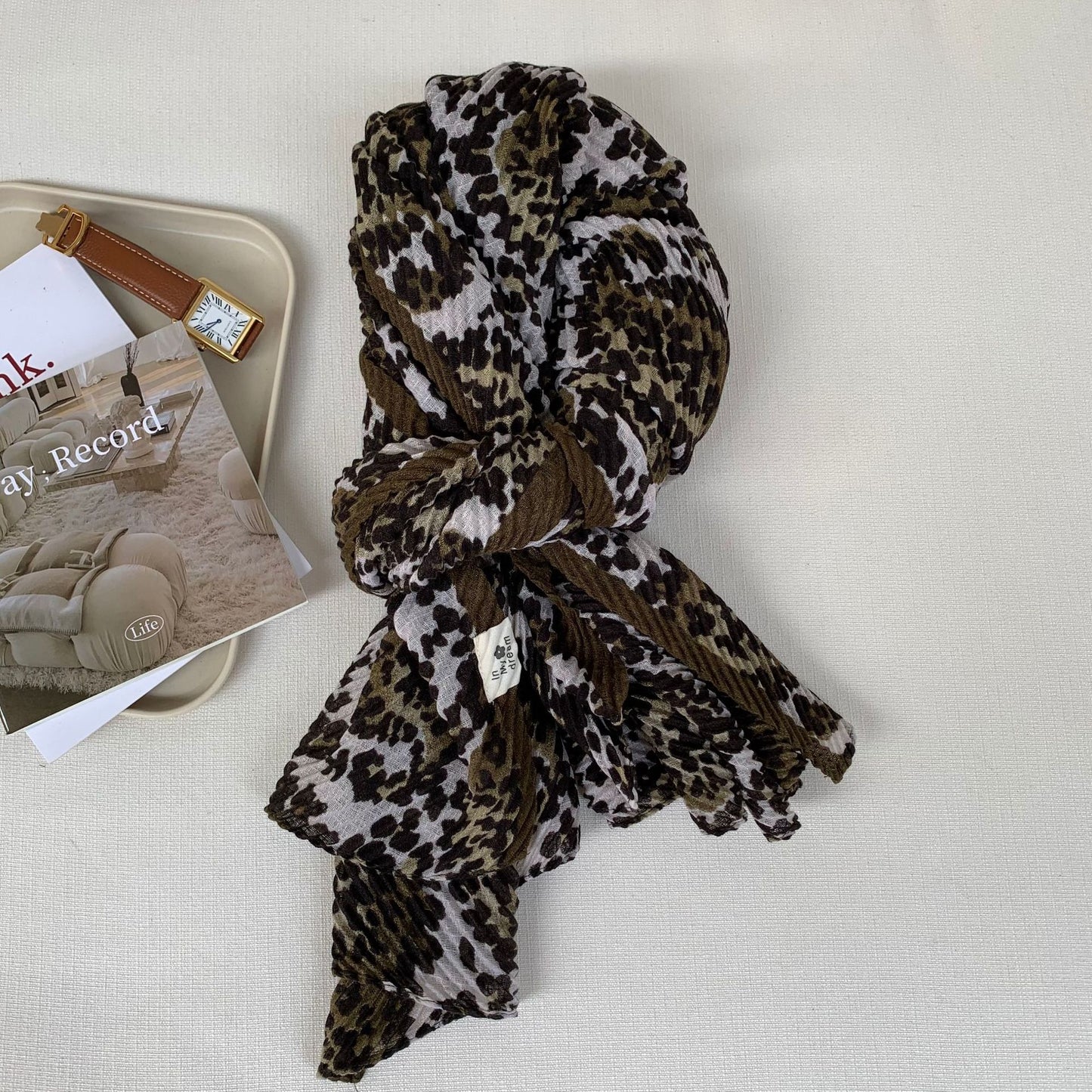 Scarvii - Snake Print Pleated Scarf