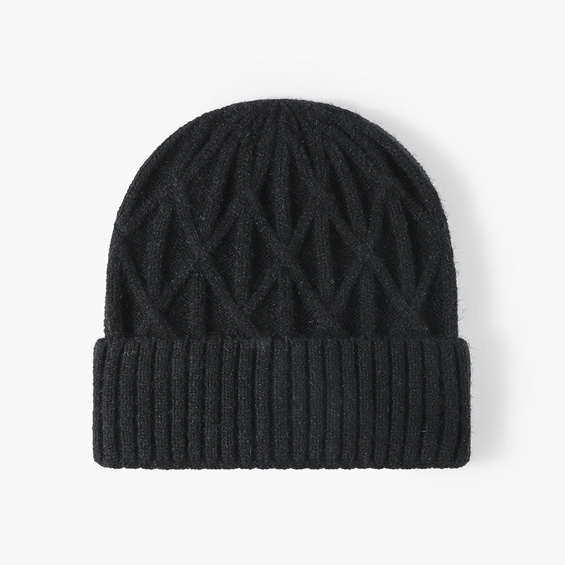 Black chevron textured cuffed knit beanie product view