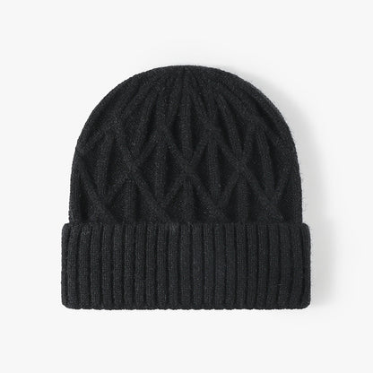Black chevron textured cuffed knit beanie product view
