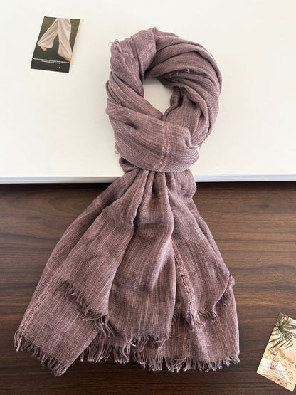 Product image for Scarvii - Gauzy Openwork Stripe Fringed Scarf (Coffee)