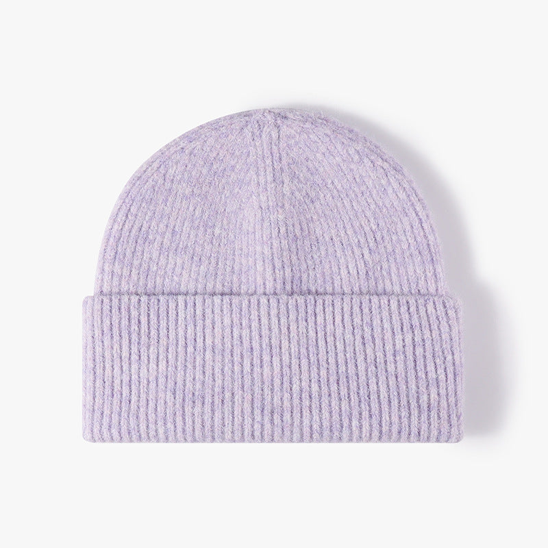 Purple fuzzy ribbed wide cuff knit beanie product view