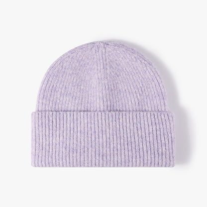 Purple fuzzy ribbed wide cuff knit beanie product view