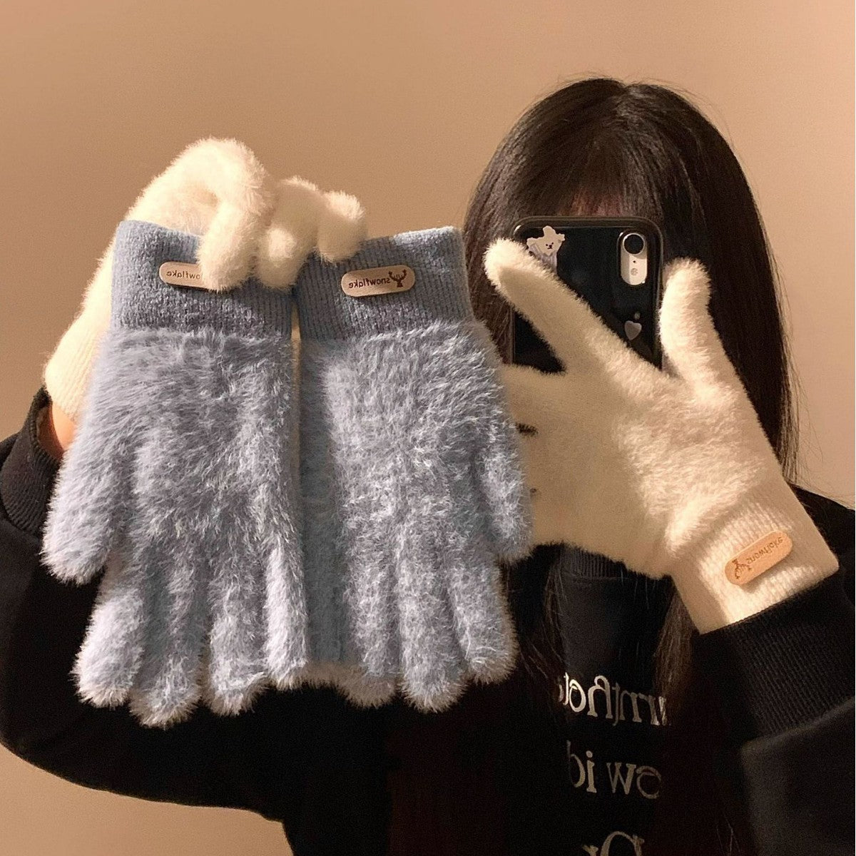 手套冬天女士可爱加绒触屏加厚保暖冬季学生防寒骑车毛绒全指骑行