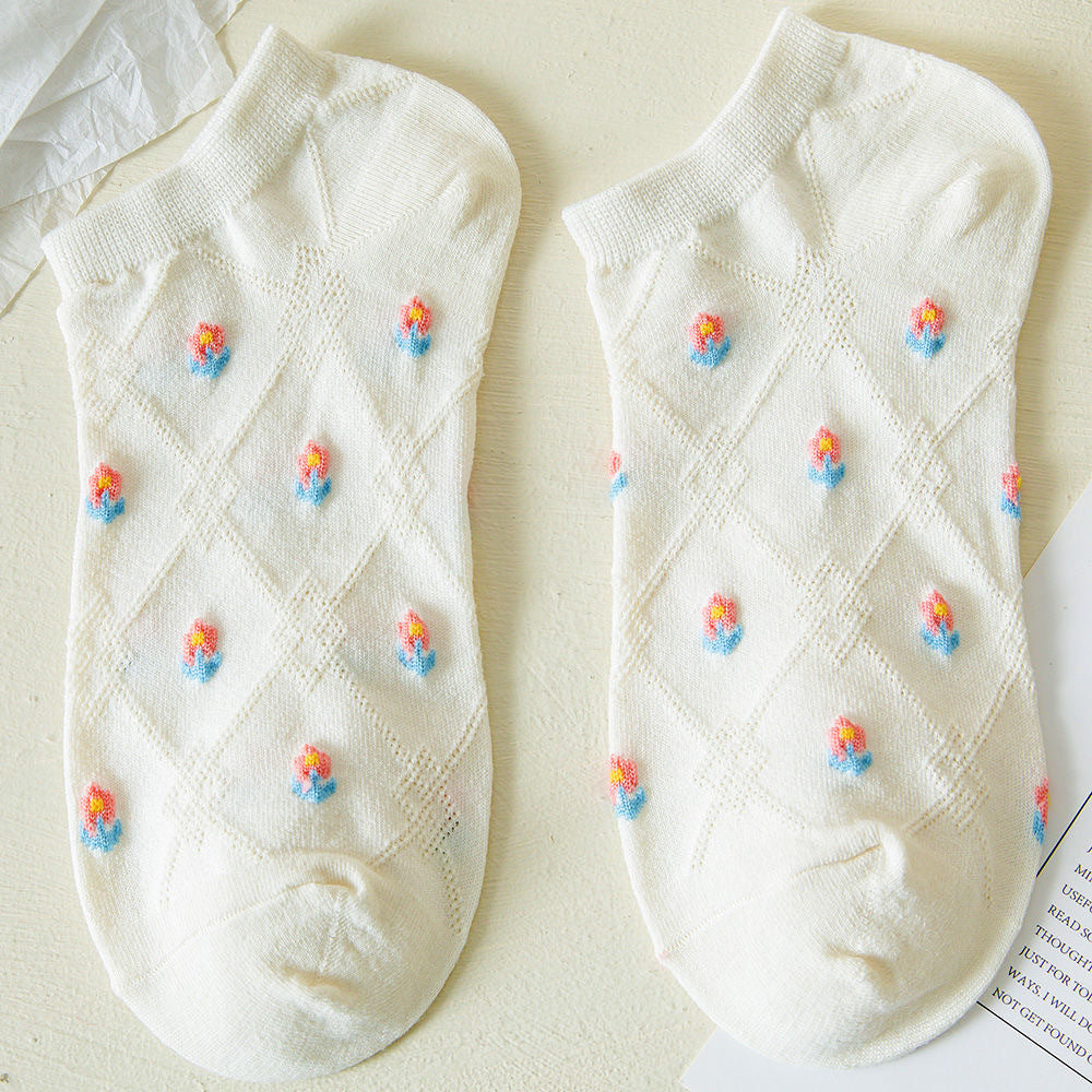 Rufia - Vintage Embossed  Floral Ankle Socks