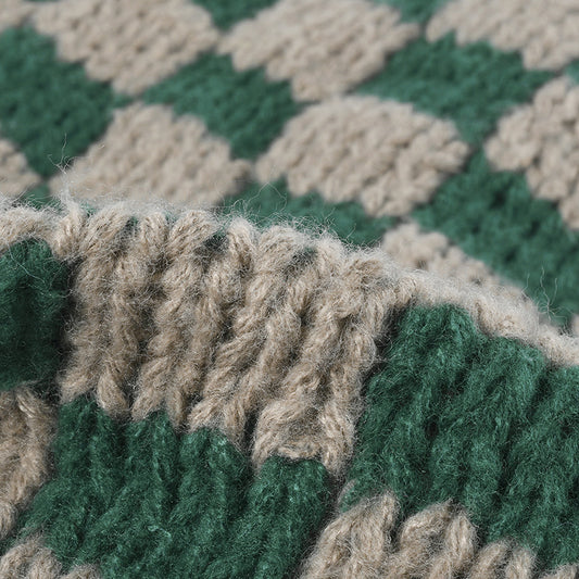 Khaki Green checkerboard knit cuffed beanie detail