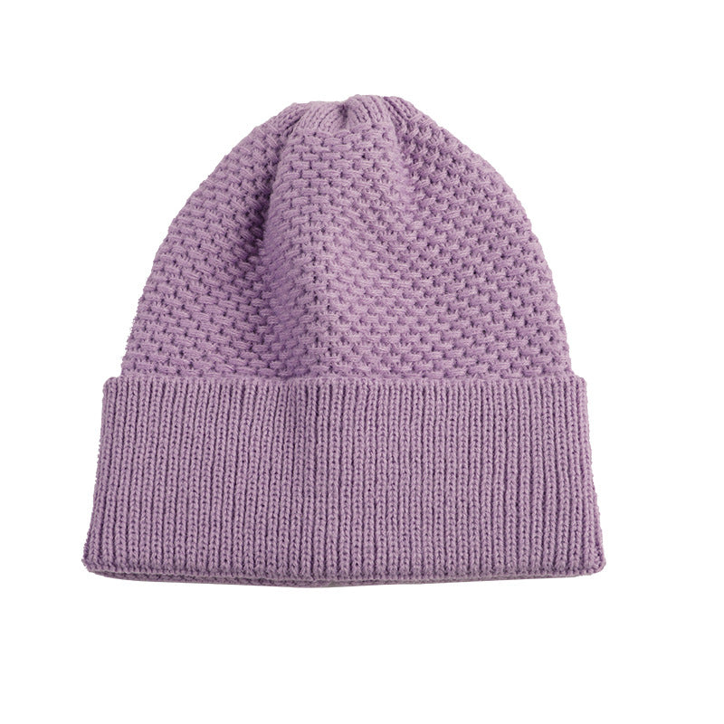 Purple ribbed cuff knit beanie product view