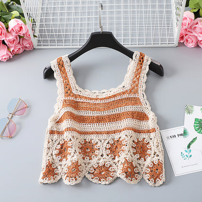 Vintage Floral Crochet Hollow-Out Vest Top