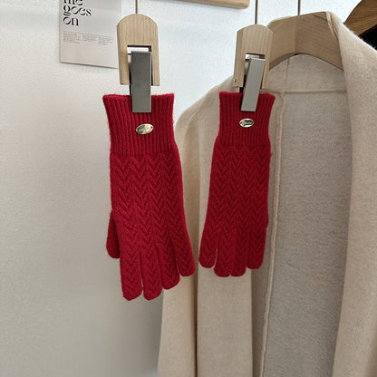 Product image for Gloving - Fuzzy Chevron Knit Five-Finger Gloves (Red)