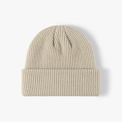 Yellow solid ribbed cuffed acrylic knit beanie product view