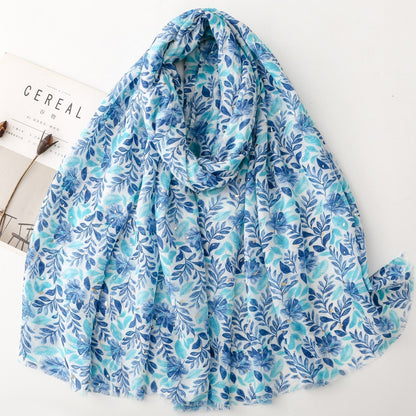 Blue watercolor leaf foil wrap scarf product view