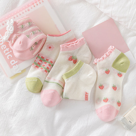 Rufia - Pink Strawberry Sheer Ankle Socks