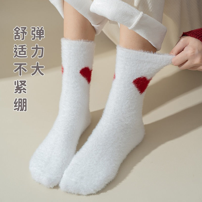 水貂绒袜子女秋冬季加绒加厚中筒袜抗寒保暖月子袜居家睡眠地板袜