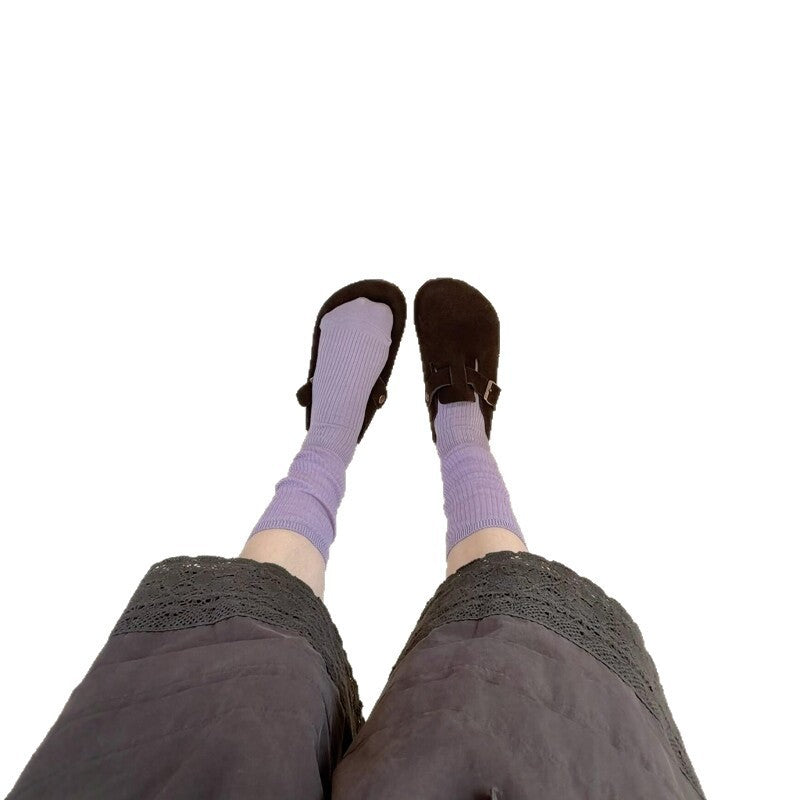 Rufia - Solid Color Ribbed-Cuff Socks