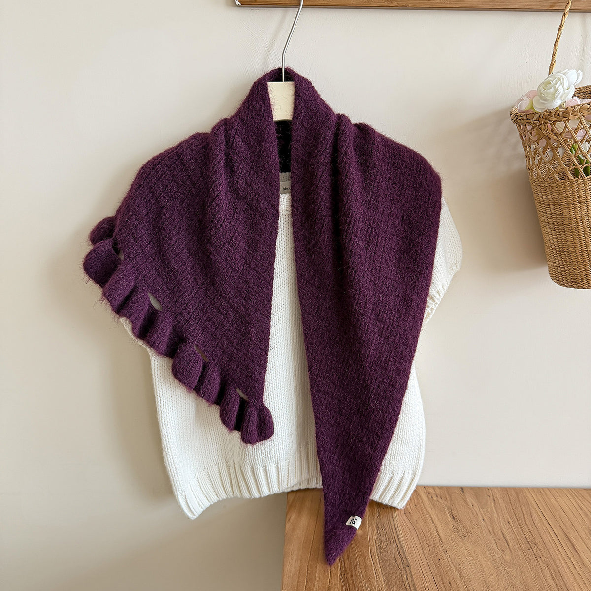 Product image for Scarvii - Fuzzy Knit Fringe Triangle Scarf (Purple)
