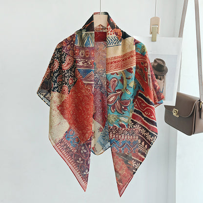 Scarvii - Floral Print Stitched Edge Square Scarf