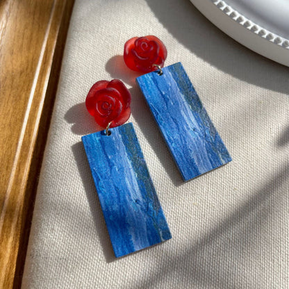 Retro Red & Blue Rose Palette Earrings
