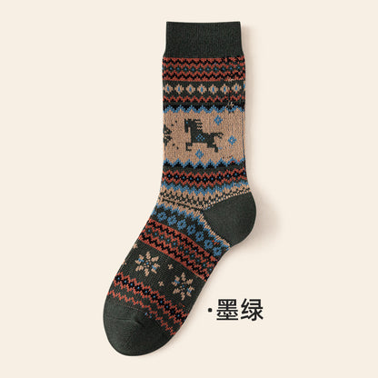 复古民族风中筒女袜秋冬季新款美拉德堆堆袜双针双路百搭马年袜子