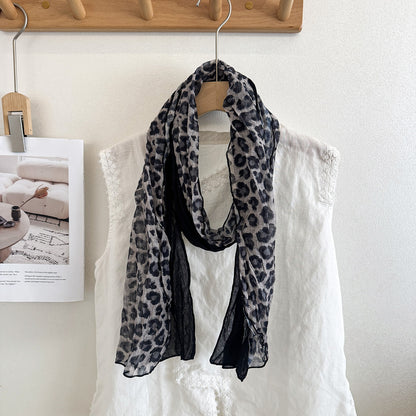 Scarvii - Crinkled Leopard Print Long Rectangular Scarf