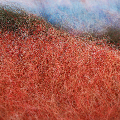 Red fuzzy multicolor striped cuffed beanie product view
