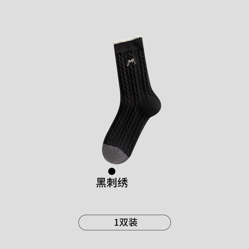 CHEEMY FREE秋冬新韩系公主风立体花边中筒袜子女布标简约堆堆袜
