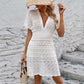 Crosa - Deep V-neck Beach Dress with Wavy Hollow-out Design