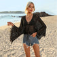 Crosa - Solid Color Beach Cover-Up with Tassel Bell Sleeves