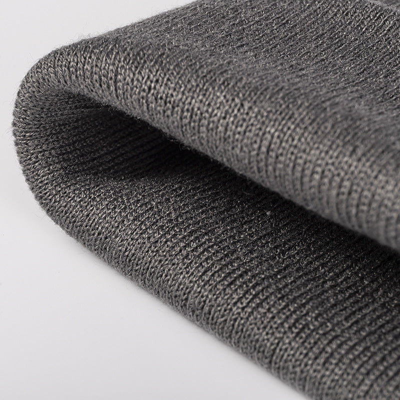 Gray rounded ear cuffed knit beanie detail